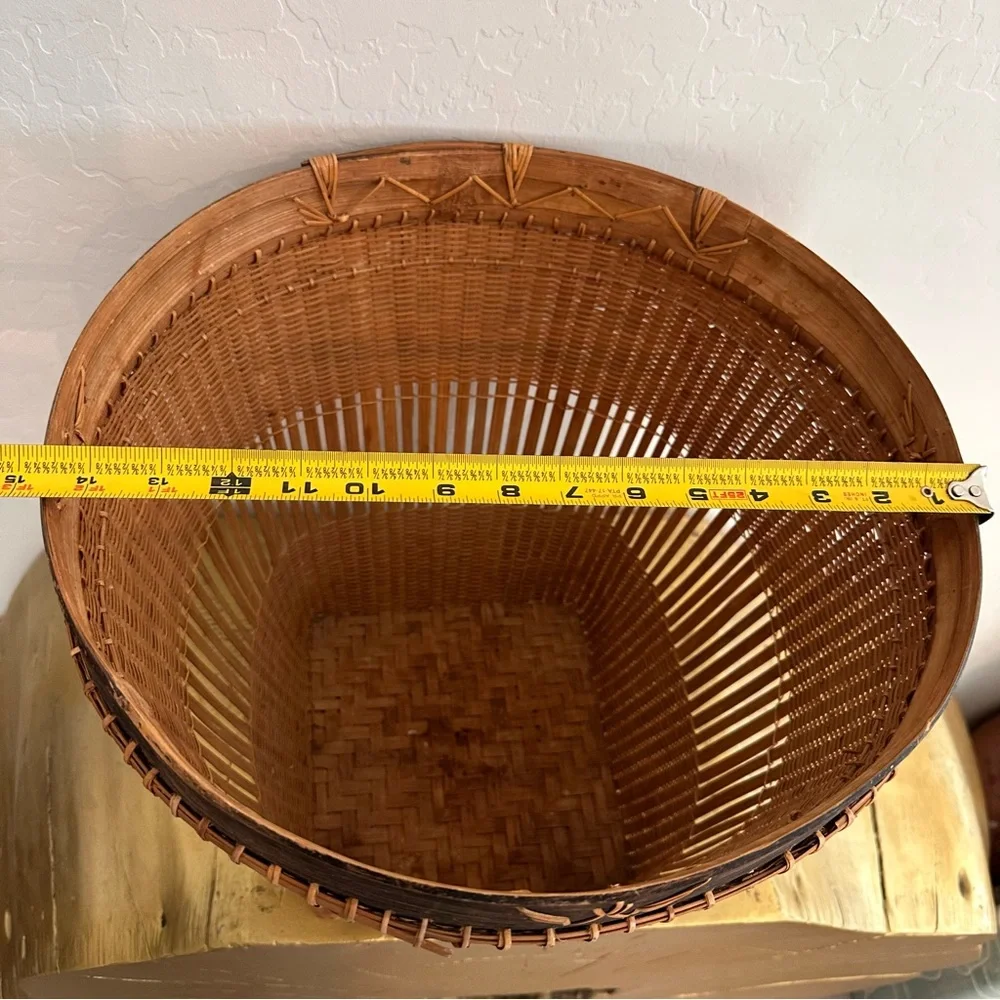 Vintage 1960s Japanese/Thai Woven bamboo harvest decorative basket-14” tall